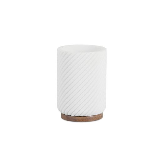 Portacepillos de poliresina y madera de acacia en blanco y marrón, 7,5 x 7,5 x 11 cm | Stripes