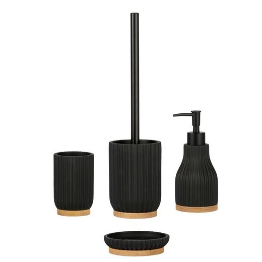 Porte-brosse à dents en polyrésine noire et bois, Ø 7,5 x 11 cm | Coquille