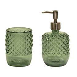 Zestaw łazienkowy z zielonego dmuchanego szkła, 2 sztuki | Lizbona