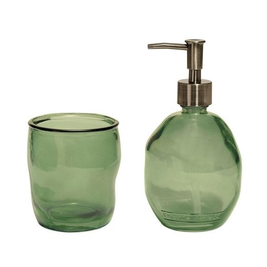 Ensemble de salle de bain en verre soufflé vert, 2 pièces | Sicile