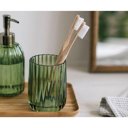 2-piece glass bathroom set in transparent green