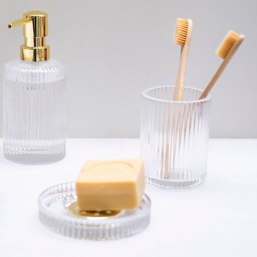 Vintage Glass Toothbrush Holder, Ø7x9,5cm