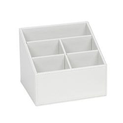 Afstandsbedieninghouder in wit leereffect, 16,5 x 13,5 x 13 cm