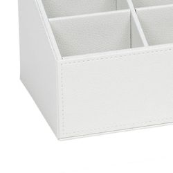 Afstandsbedieninghouder in wit leereffect, 16,5 x 13,5 x 13 cm