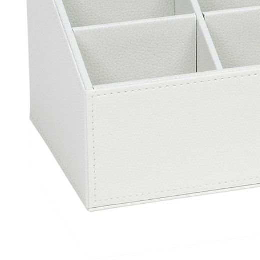 Afstandsbedieninghouder in wit leereffect, 16,5 x 13,5 x 13 cm