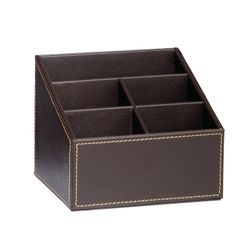 Porte-télécommande effet cuir marron, 16,5 x 13,5 x 13 cm