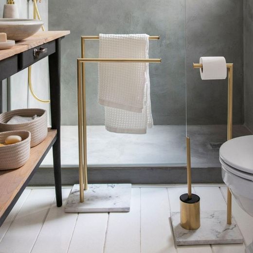 4-teiliges Badezimmer-Set mit Marmoreffekt in Weiß und Gold