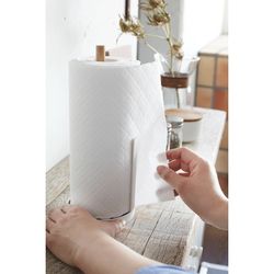 Porte-papier toilette en acier et bois blanc et naturel, Ø 11 x 26,5 cm | Tosca