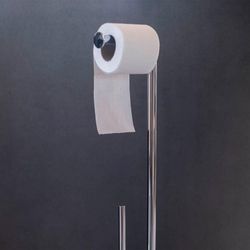 Porte-rouleau de papier toilette avec brosse en métal et marbre noir/argent, 20 x 20 x 72 cm