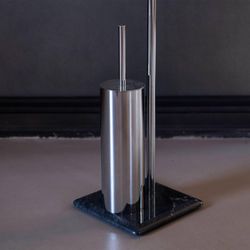 Porte-rouleau de papier toilette avec brosse en métal et marbre noir/argent, 20 x 20 x 72 cm