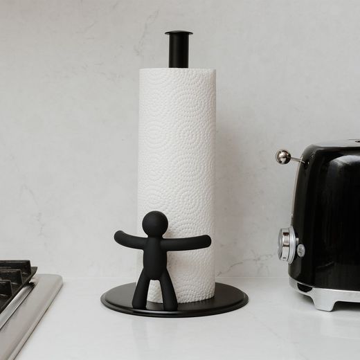 Porte-rouleau en acier noir, Ø x 18 x 34 cm | Copain