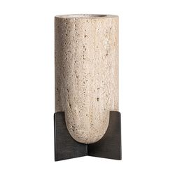 Asher Beige Travertine Candle Holder, 19 x 19 x 26 cm