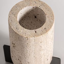 Asher Beige Travertine Candle Holder, 19 x 19 x 26 cm