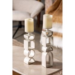 Iron candle holder in white, 7 x 6 x 26 cm | Greyle