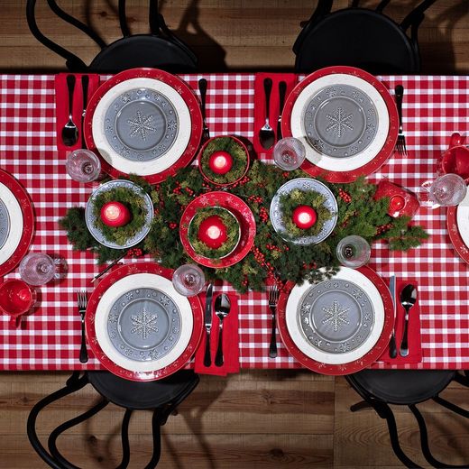 Kerzenhalter aus Steingut in Rot, 14,1 x 8,5 x 5,3 cm | Schneeflocken