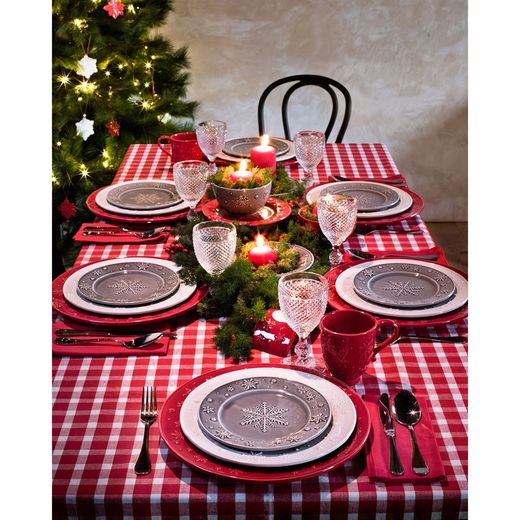 Kerzenhalter aus Steingut in Rot, 14,1 x 8,5 x 5,3 cm | Schneeflocken