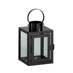 Glass and steel candle holder in black, 11x10x16 cm