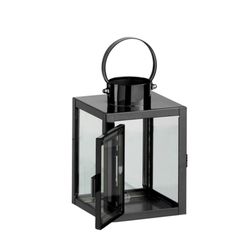 Glass and steel candle holder in black, 11x10x16 cm