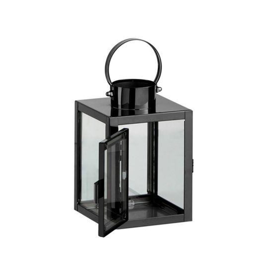 Glass and steel candle holder in black, 11x10x16 cm