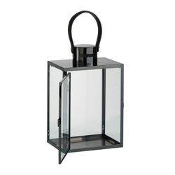 Glass and steel candle holder in black, 20x15x32 cm