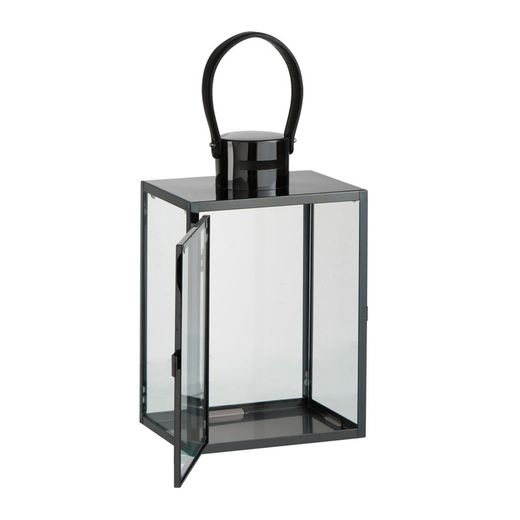 Glass and steel candle holder in black, 20x15x32 cm