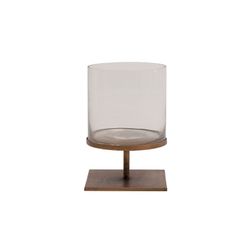 Portavelas de vidrio en cobre, 16x16x22 cm