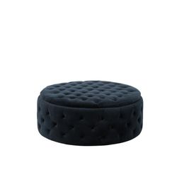 Pouf tondo in velluto Wilson con bottoni in betulla antracite