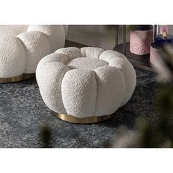 Puff Bouclé Crest in Cotone Bouclé in Bianco/Oro, 60 x 60 x 32 cm