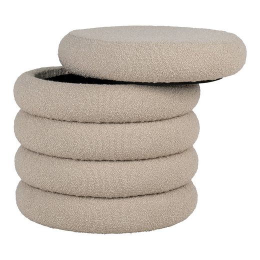 Bouclé storage ottoman in beige, 44 x 44 x 44 cm | Brooklyn