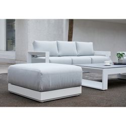 Aluminum and fabric pouf in white and light gray, 70 x 83 x 90 cm | Onyx