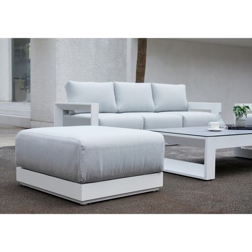 Aluminum and fabric pouf in white and light gray, 70 x 83 x 90 cm | Onyx