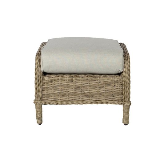 Aluminum and synthetic rattan garden pouf in natural, 55 x 53 x 44 cm | Oregon