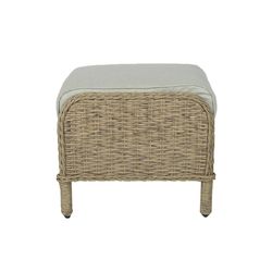 Aluminum and synthetic rattan garden pouf in natural, 55 x 53 x 44 cm | Oregon