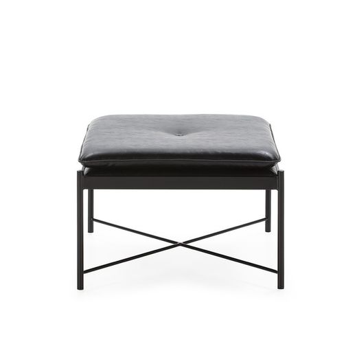 Black Leatherette and Metal Pouffe, 60x60x41 cm