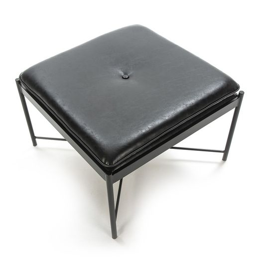 Black Leatherette and Metal Pouffe, 60x60x41 cm
