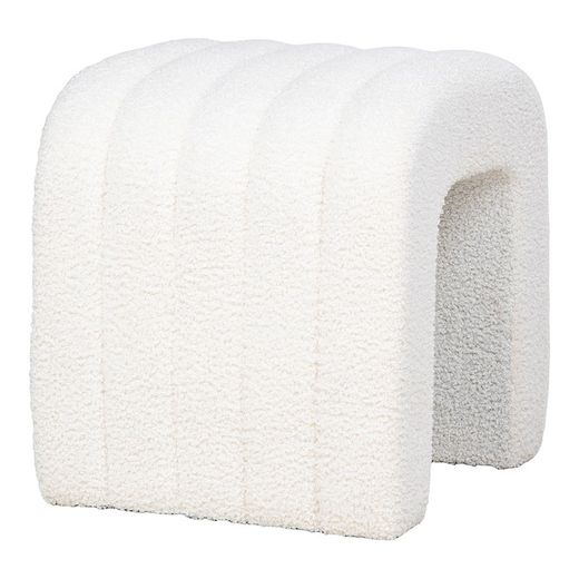 White bouclé fabric pouf, 41 x 35 x 36.5 cm | Colma