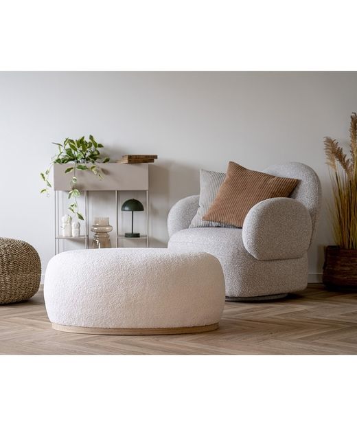 Bouclé fabric pouf in white, 88.5 x 54.5 x 36 cm | Manhattan