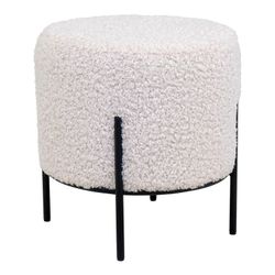 Pouf in tessuto Sherpa bianco, 35,5 x 35,5 x 37 cm | Alford