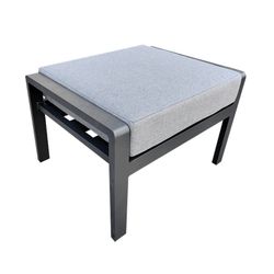 Buiten voetenbankje van aluminium en stof in antraciet en middengrijs, 65 x 57 x 43 cm | Albury