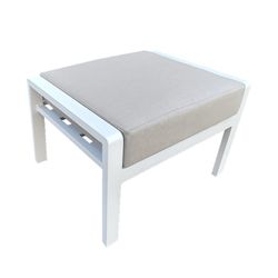 Udendørs fodskammel i aluminium og stof i hvid og lysegrå, 65 x 57 x 43 cm | Albury