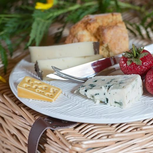 Cheese dish made of white and yellow earthenware, Ø 26 x 3.3 cm | Cheese dishes