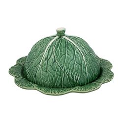 Cheese dish made of earthenware in green, Ø 34.5 x 17.5 cm | Cabbage