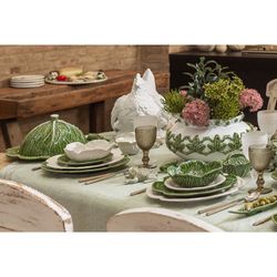 Cheese dish made of earthenware in green, Ø 34.5 x 17.5 cm | Cabbage