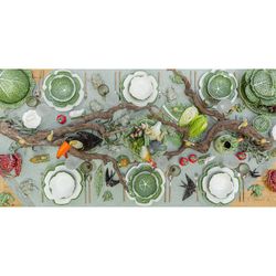 Cheese dish made of earthenware in green, Ø 34.5 x 17.5 cm | Cabbage