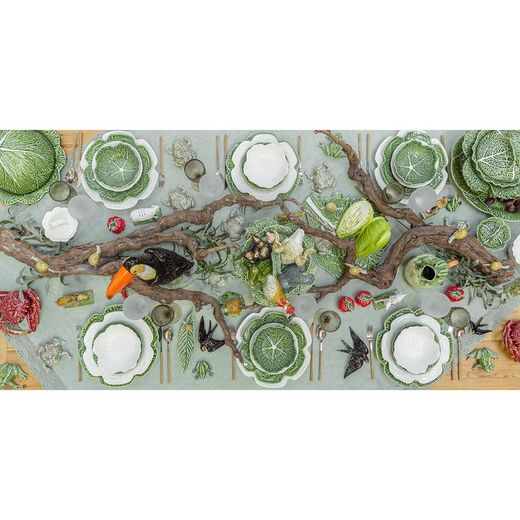 Cheese dish made of earthenware in green, Ø 34.5 x 17.5 cm | Cabbage