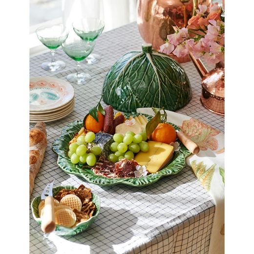 Cheese dish made of earthenware in green, Ø 34.5 x 17.5 cm | Cabbage