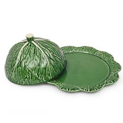 Cheese dish made of earthenware in green, Ø 34.5 x 17.5 cm | Cabbage