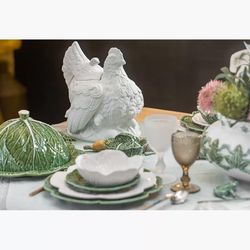 Cheese dish made of earthenware in green, Ø 34.5 x 17.5 cm | Cabbage