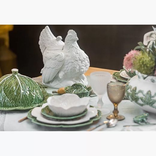 Cheese dish made of earthenware in green, Ø 34.5 x 17.5 cm | Cabbage