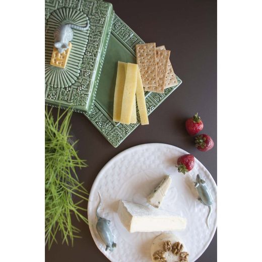 Cheese dish made of earthenware in green and grey, 30.5 x 22.5 x 14 cm | Cheese dishes